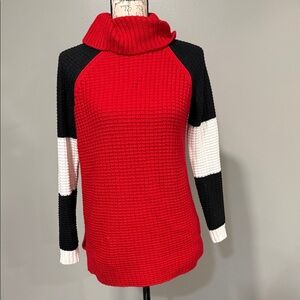 T by Talbots Cozy Red and Black Women's Sweater